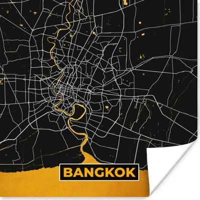 Produktbild von MuchoWow® Poster Karte - Bangkok - Gold - Karte 100x100 cm - Babyzimmer