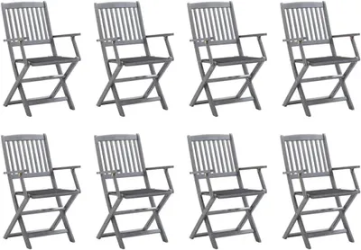 Produktbild von Klappbare Gartenstühle, 8 Stück, aus massivem Akazienholz mit anthrazitfarbenen Kissen, 54x61x88 cm, modernes Design, robust und langlebig, für Terrasse, Balkon, Hof und Garten