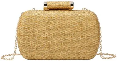 Produktbild von Unyqoos® Damen-Clutch aus Kunststroh, Polyester-Futter, 18 x 11 x 4 cm – vielseitig tragbar mit kurzer & langer Kette, Push-Lock-Verschluss