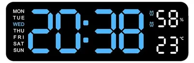 Imagen del producto de Reloj de pared, pantalla digital, función de doble alarma, BBL, 22,8 x 7,5 x 3,5 cm