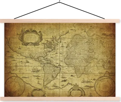 Produktbild von Weltkarte Schulwandkarte - 60x40 cm - Historische Weltkarten - alt - Vintage - Platte Leisten - Modernes Wandbilder