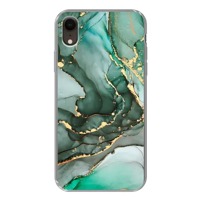 Produktbild von MuchoWow® Handyhülle Schutzhülle Hülle für iPhone XR Gold - Marmor - Grün - Luxus - Marmoroptik - Grau Silikon Softcase Handy Hülle - Schutzdeckel