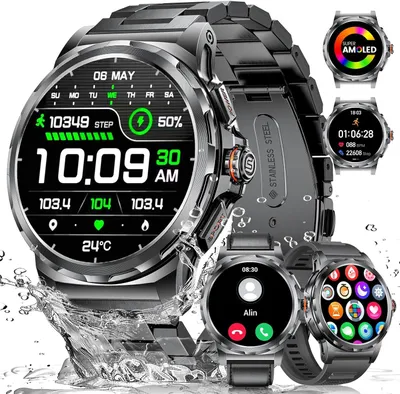 Produktbild von LIGE Militär Smartwatch Herren mit 3 Armbändern 1.43" AMOLED Telefonfunktion 120+ Sportmodi 24h Gesundheitsmonitoring IP68 wasserdicht