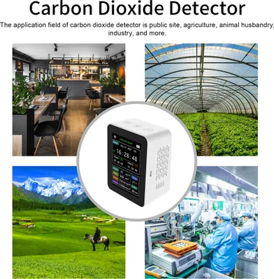 Image de Tuya WiFi Intelligent Air Quality Detector PM2.5 CO2 TVOC HCHO Temperature Humidity 6 In 1 Detector Time Date Week Display Mobilephone APP Remotes Viewing 2 Sets Alarm Clock Home Indoor Desktop Air Quality Monitor