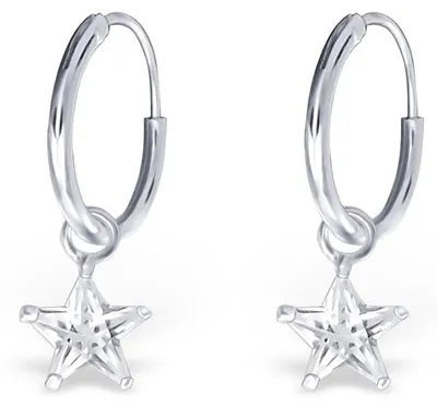 Produktbild von Creolen für Kinder: Mädchen 925 Silber Ohrringe mit Zirkonia Stern CZ Crystal