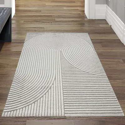 Zdjęcie produktu dla Dywan do salonu geometryczne linie i kokardki szary rozmiar - 80 x 150 cm