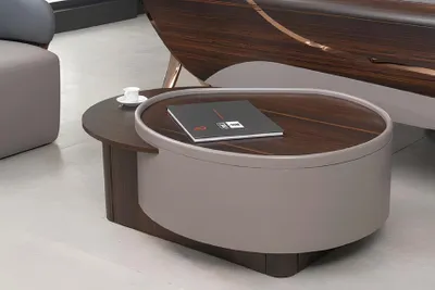 Obrázek produktu pro Hnědý konferenční stolek, design, dřevo, elegantní, vhodný do kanceláře, rozměry 100 cm