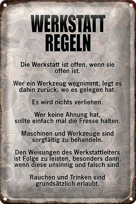 Produktbild von Blechschild Spruch 18x12cm Werkstatt Regeln Werkzeug