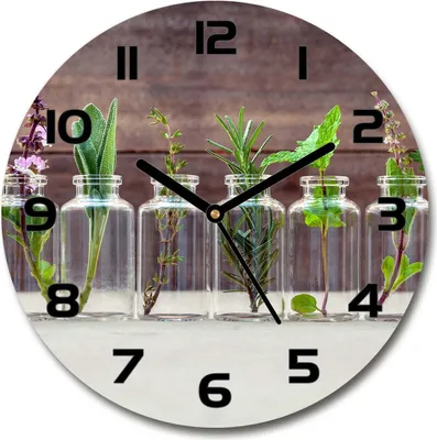 Produktbild von Wanduhr aus Glas 30fi Glasbild Glasuhr Gehärtetes Glas - schwarze-zeiger - Plants in jars