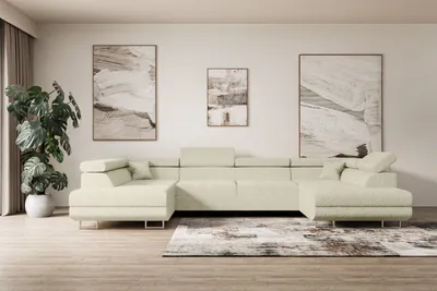 Produktbild von ALTDECOR Ecksofa in U-Form mit Schlaffunktion und Bettkasten GUSA-U - 342x202x107 cm Beige - Corner Sofa Bett Eckcouch Couch L-Form Schlafcouch Ausziehbar Wohnlandschaft Schlafsofa Cauchsofa
