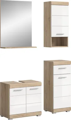Produktbild von Lambada Badmöbelset L27 Weiß hochglanz, Eiche Nachbildung.