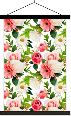 Produktbild von MuchoWow® Textilposter Blumen - Rosen - Collage 40x60 cm mit schwarzem Rahmen - Wanddekorationen