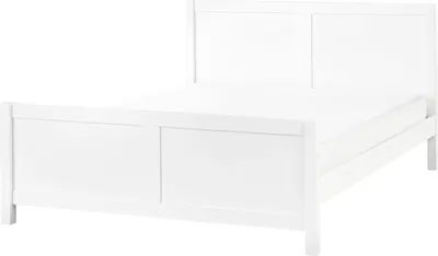 Obrázok produktu pre BELIANI Posteľ biela kaučukové drevo 160 x 200 cm rám postele s čelom lamelový rošt minimalistický rustikálny štýl