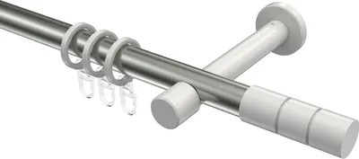 Produktbild von Interdeco Gardinenstange / Vorhangstange Edelstahl-Optik / Weiß, Typ Prestige Elanto (Rillenzylinder), 20 mm Ø 1-läufig, 440 cm