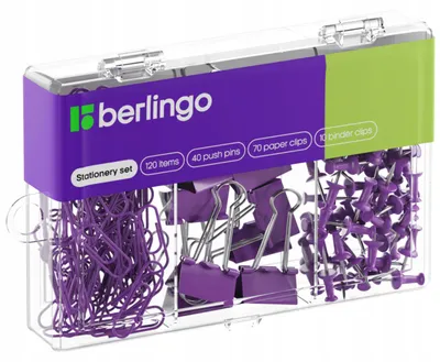 Produktbild von Berlingo Bürozubehör Set Lila mit Klammern und Pins