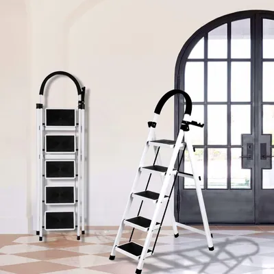 Produktbild von 5 Stufen Kleine Leiter,Trittleiter mit Anti-Rutsch,Tritthocker Klappbar bis 120KG,Stahlleiter Klapptritt Haushaltsleiter für Zuhause Küche Wohnwagen