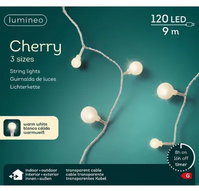 Productafbeelding van Led Cherry 9 meter 120 LED transparant/warm wit Lumineo