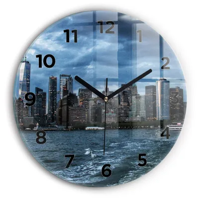 Produktbild von Wallfluent Wanduhr – Stilles Quarzuhrwerk - Uhr Dekoration Wohnzimmer Schlafzimmer Küche - Zifferblatt - schwarze Zeiger - 30 cm - Panorama New York