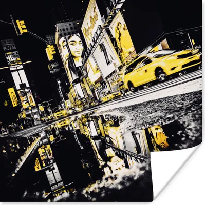 Produktbild von MuchoWow® Poster New York - Wasser - Gelb 50x50 cm - Wohnzimmerdekoration