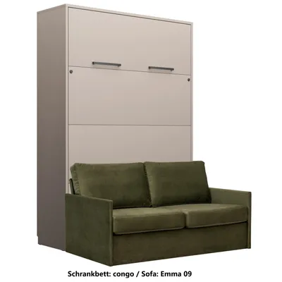 Produktbild von Schrankbett Wandbett Klappbett vertikal GN 140x200 congo mit LED und Sofa grün