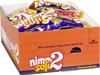 Produktbild von Nimm 2 weich gefüllte Kaubonbons, Mix aus Orange, Zitrone, Erdbeere & Kirsche 20 x 195 g Beutel