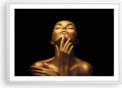 Produktbild von Gerahmtes Poster - Weißer Rahmen - Gold Frau Stück - 70x50 cm - Wand Bild - Wanddeko - Wandbilder - Kunstposter - Wandposter - Bilderrahmen - Bilder - Kunstdruck - Wanddekoration - P2WAA70x50-4573