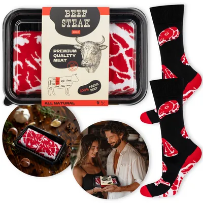 Produktbild von Lustige Herren Baumwollsocken STEAK Gr. 35-40 von SOXO, Geschenk für Männer zum Geburtstag