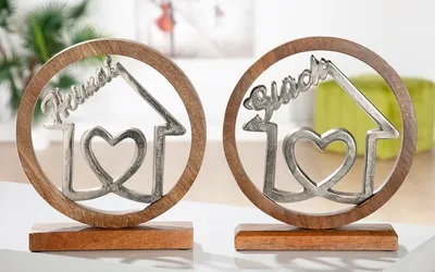 Produktbild von Gilde Kreis "Haus Glück/Heimat" aus Mangoholz H: 26.50 cm B: 36 cm T: 5cm 48635