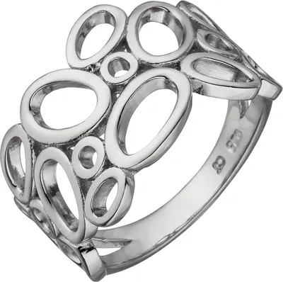 Produktbild von Ring Damenring mit "O" Muster aus 925 Silber rhodiniert 13,6mm breit Fingerring Innenumfang 56mm  Ø17.8mm