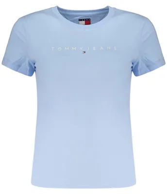 Produktbild von Nachhaltiges Damen Kurzarm-Shirt Blau - Slim Fit mit Print & Logo