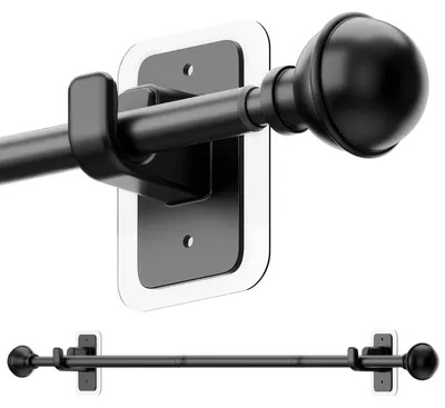 Gardinenstange ohne Bohren, verstellbar 61–229 cm, schwarz, selbstklebend