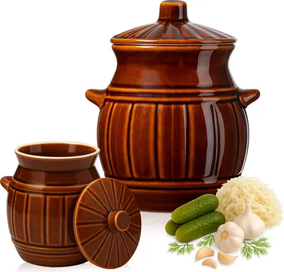 Zdjęcie produktu dla SuperButelki - Beczka kamionkowa 2,7l pojemnik garnek ceramiczny kamionka brązowa 2700ml na ogórki, kapustę, zupę, smalec, masło, przetwory
