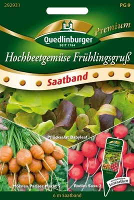 Produktbild von Hochbeet-Frühlingsgruß Gemüsesamen Saatband Pflücksalat, Möhren, Radies