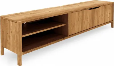 Produktbild von TV-Board Swig aus Wildeiche massiv geölt 200x50 mit 2 Türen 2 offenen Fächern