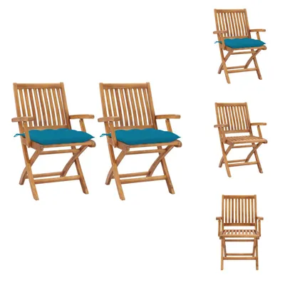 Produktbild von vidaXL Gartenstühle 2 Stk. mit Hellblauen Kissen Massivholz Teak -  Gartenstühle