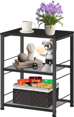 Obrázek produktu pro Uniqoos® Třípatrový vozík – kovová konstrukce a dřevotříska, rozměry 32 x 42 x 60 cm, 4 kolečka (2 s brzdou) – mobilní a multifunkční, vhodný do kuchyně, obývacího pokoje nebo kanceláře