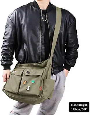 Produktbild von Canvas Umhängetasche für Frauen und Männer - Große Tasche mit mehreren Fächern