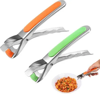 Produktbild von Unyqoos® 2er-Set hitzebeständige Topfgreifer aus Edelstahl mit Silikon – Sicheres Heben heißer Schalen, Töpfe und Teller