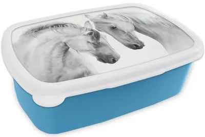 Produktbild von KitchenYeah® Lunchbox Brotzeit Brotdose 17x11 cm Pferd - Tiere - Porträt - Weiß Kinder Brotzeitdose - Lunch - Kunststoff  - Brotbüchse - Sandwichbox - Lunchbox für Kinder