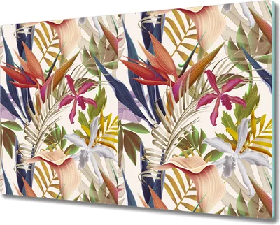 Produktbild von Glas-Herdabdeckplatte Glaskeramikfeldabdeckung Spritzschutz - 80x52 cm - Exotische Pflanzen