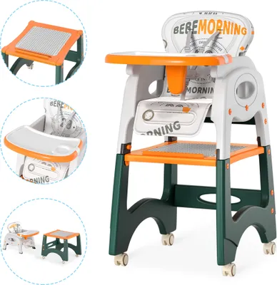Image de ACXIN Chaise haute pour enfant Chaise haute pour bébé Réglable 6 en 1 Chaise haute pour bébé Amovible Réglable Double plateau Chaise de salle à manger Croissant