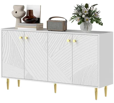 Produktbild von Wohnzimmer-Sideboard mit verstellbaren Einlegeb?den und Schranktš¹ren, 140 x 35 x 77,5 cm, wei?
