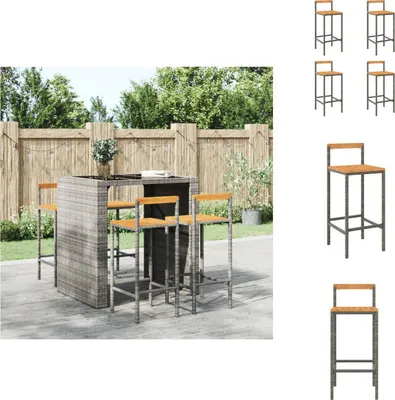 Immagine prodotto di vidaXL Sgabello da bar 4 pz. Poli rattan grigio e legno massiccio di acacia - Sgabello da bar