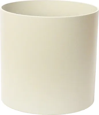 A plain, studio shot of a cream-colored cylindrical planter.