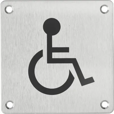 Image de Plaque de signalisation WC Handicapé , à visser, inox brossé, marquage noir, 100x100mm - THIRARD