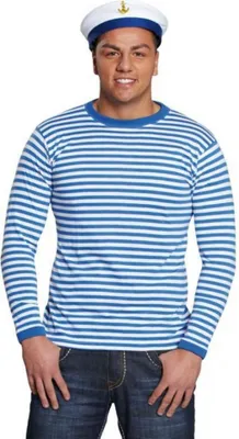 Ringelshirt blau-weiß gestreift Matrose für Erwachsene Gr. S-XXL Fasching Karneval Mottoparty Kostüm-Zubehör Marine Unisex-Bekleidung Beachparty