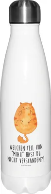 Produktbild von Mr. & Mrs. Panda Wasserflasche Katze Mittelfinger - Weiß - Geschenk, Thermosflasche, Edelstahlflasche, Cats, Cat, Trinkflasche, Kater, isolierflaschen, Mietze, Katzen