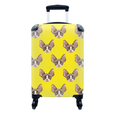 Produktbild von MuchoWow® Koffer Handgepäck Trolley Rollkoffer Kleine Reisekoffer mit 4 Rollen - Katze - Muster - Gelb - Cabin Size < 55x40x23 cm & 55x40x20 cm - Fotokoffer - Kabinenkoffer - Boardgepäck - Reise-Box - Reisekoffer - Reisegepäck - Koffer mit Bild - Trolley für Kinder