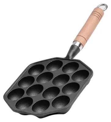 Takoyaki-Pfanne, 14 Mulden, antihaftbeschichtet, Gusseisen, abnehmbarer Griff