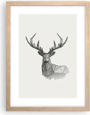 Produktbild von Gerahmtes Poster - Rahmen in heller Eiche - Hirsch Skizze Skandinavisch - 30x40 cm - Wand Bild - Wanddeko - Wandbilder - Kunstposter - Wandposter - Bilderrahmen - Bilder - Kunstdruck - P2NPA30x40-4950